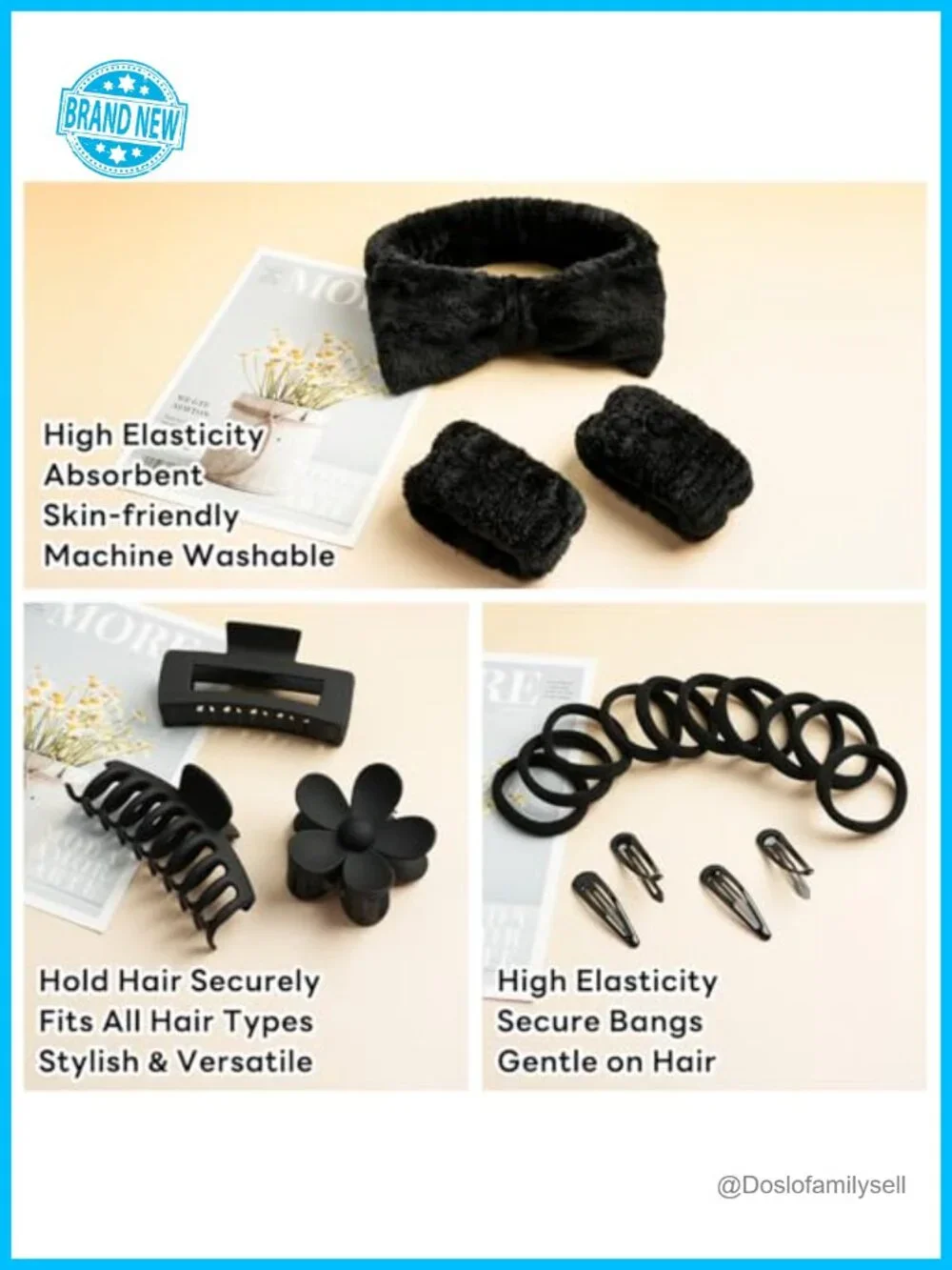 20-Piece Spa Headband Set with Claw Clips, Hair Ties, Wristbands, Makeup